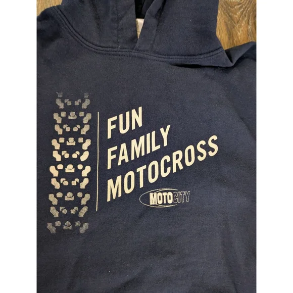 Youth Gildan Hoodie Size L Blue Fun Family Motocross - Picture 2 of 4
